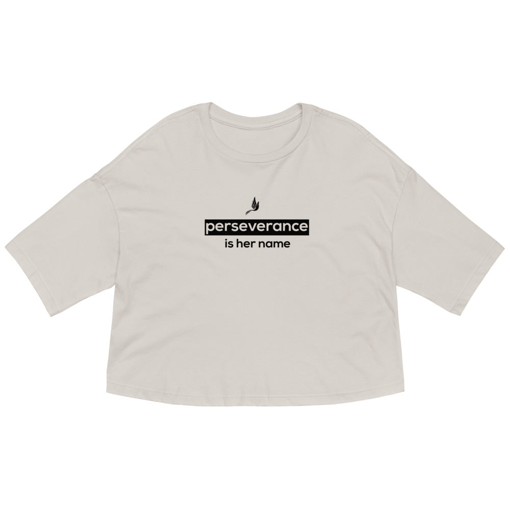 Perseverance is Her Name-Box- Logo-Loose Crop Top/Vintage White